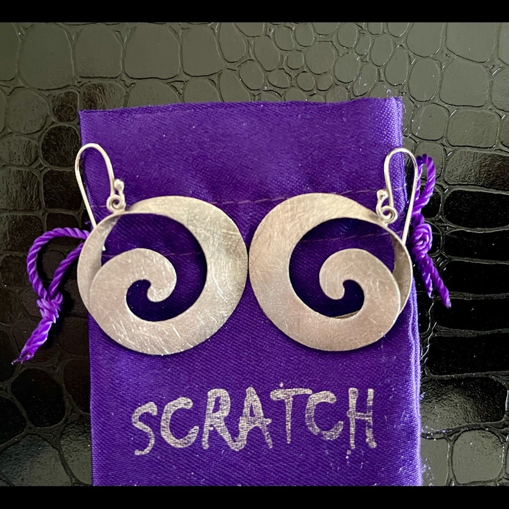 Scratch 925 Sterling Silver Large Swirl Earrings with storage bag
